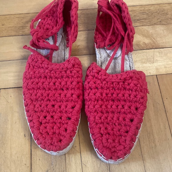 Red Crochet Espadrille Flats - Picture 2 of 5
